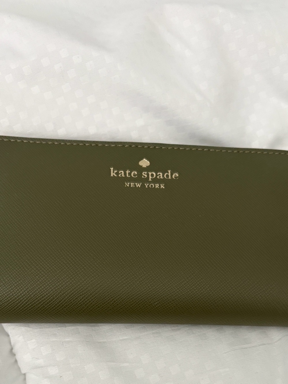 kate spade Olive Saffiano Zip-Around Continental Wallet with Gold Logo